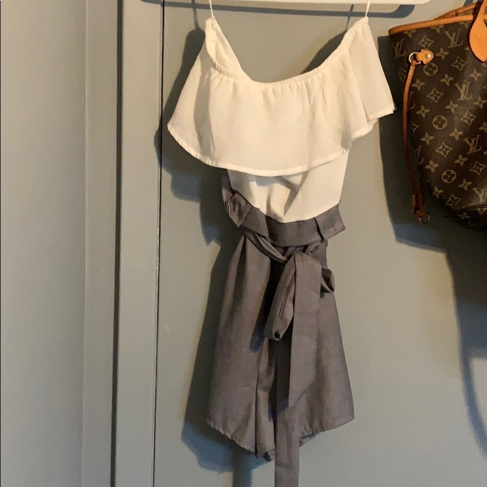 Strapless white and gray romper